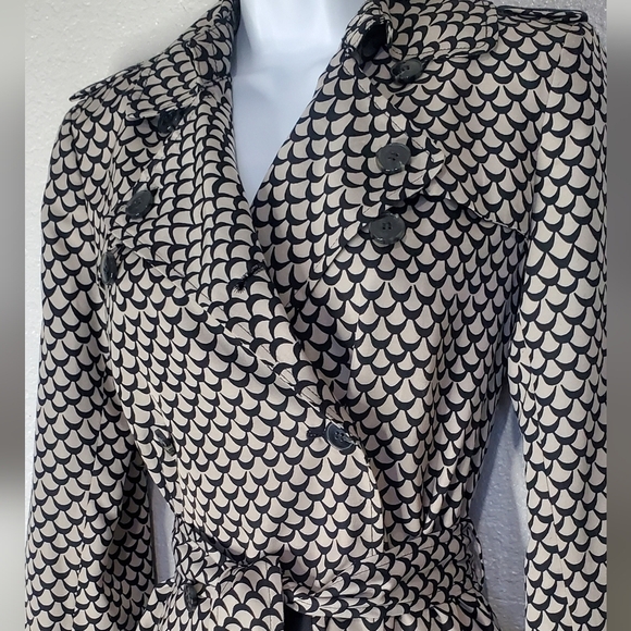 Rachel Roy Chic Black & Cream Patterned Belted Double Breasted Trench Coat XS - Picture 4 of 9